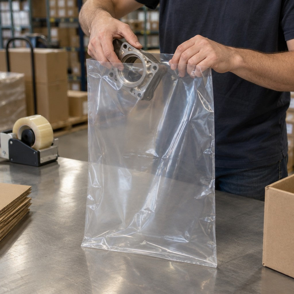 Lavex Polyethylene Bag, 24" High, Clear - in use