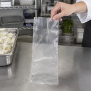 Lavex Polyethylene Bag, 4" Wide, Clear, 1,000/Case - in use