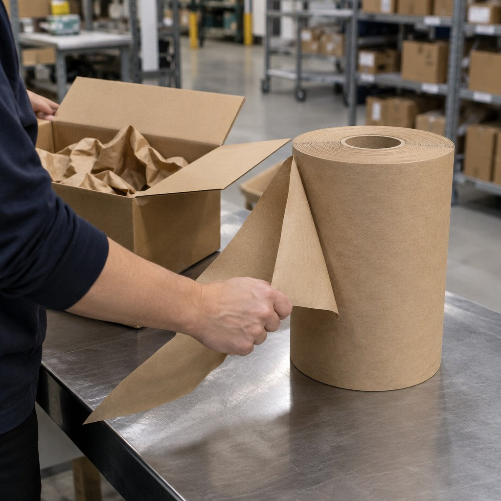 Lavex Paper Roll, 720' Long, Kraft - in use