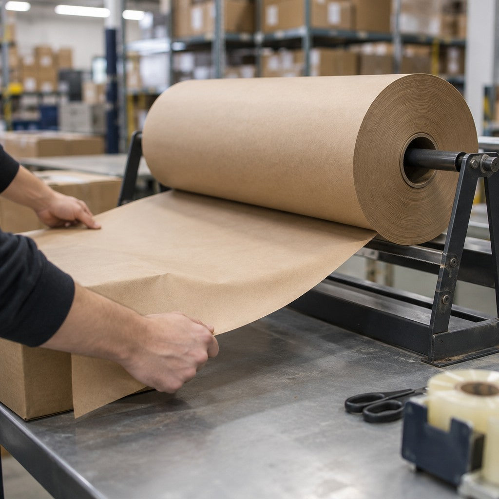 Lavex Paper Roll, 900' Long, Kraft - in use
