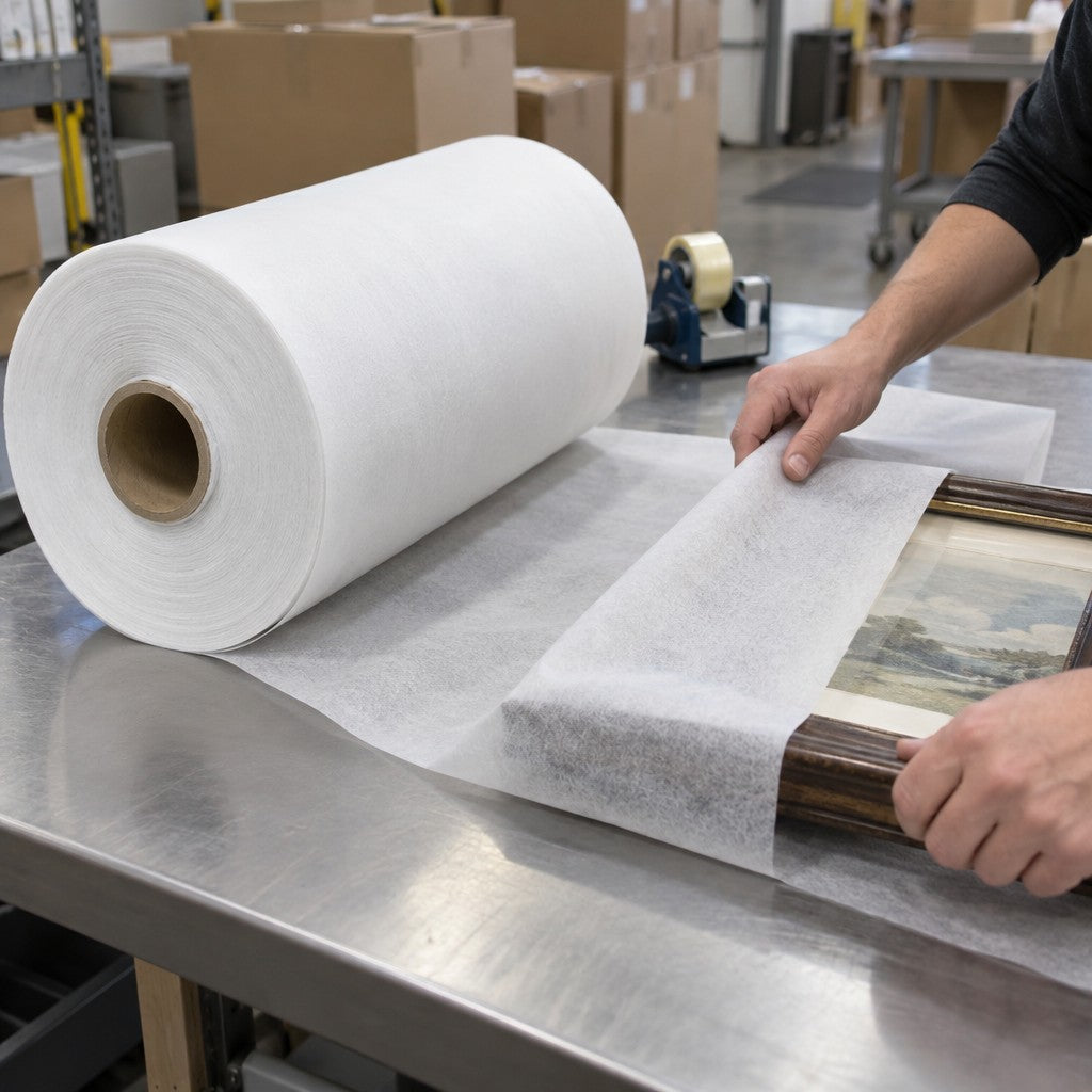 Lavex Olefin Roll, 150' Long, White - in use