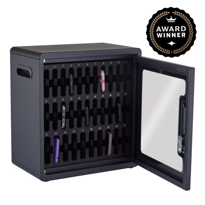 Luxor Steel Storage Cabinet, 32 Devices, Black - Freestanding