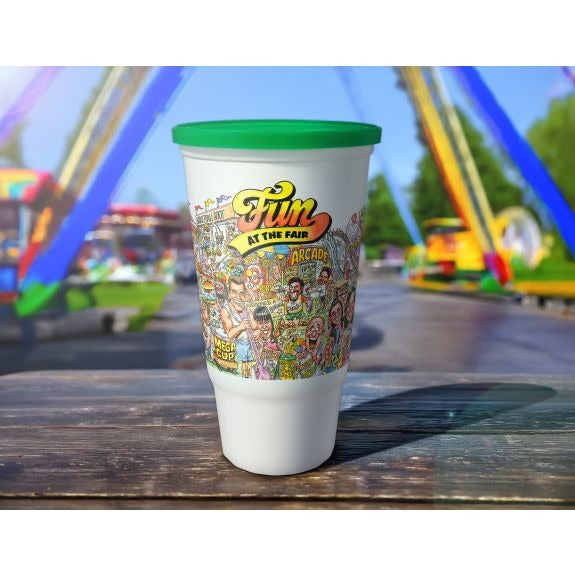 Berk Concessions Plastic Cup, 32 oz., 540/Case - "Fun at the Fair" Design Green
