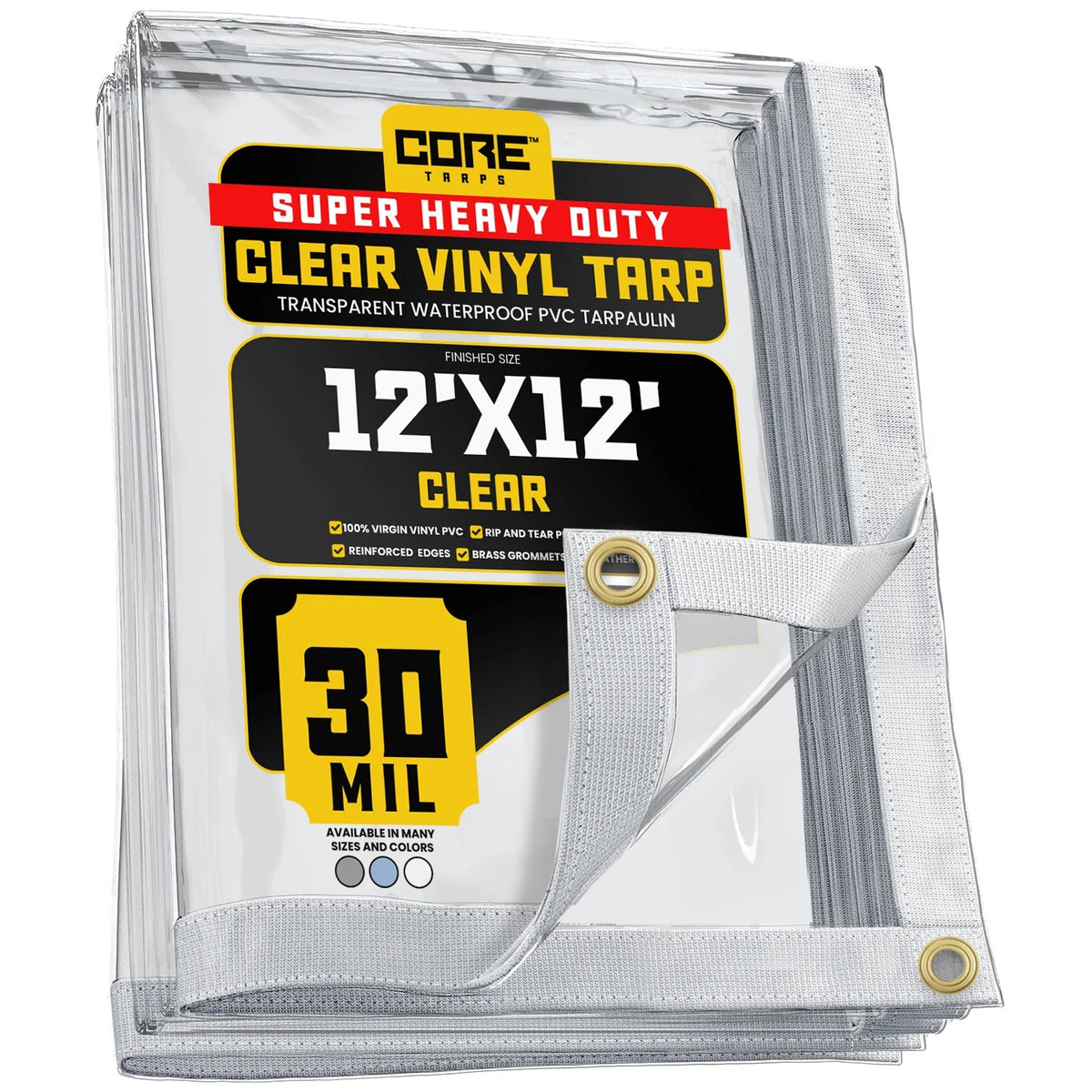 Core Tarps CT-201 Vinyl Tarp, Clear - 12' x 12'