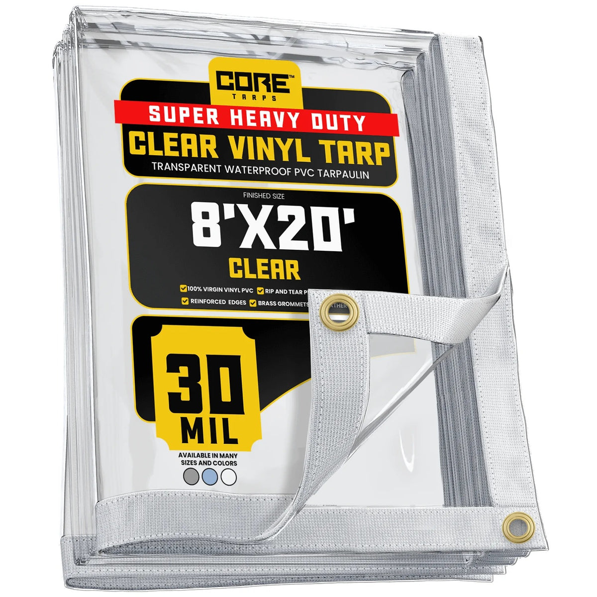 Core Tarps CT-201 Vinyl Tarp, Clear - 8' x 20'