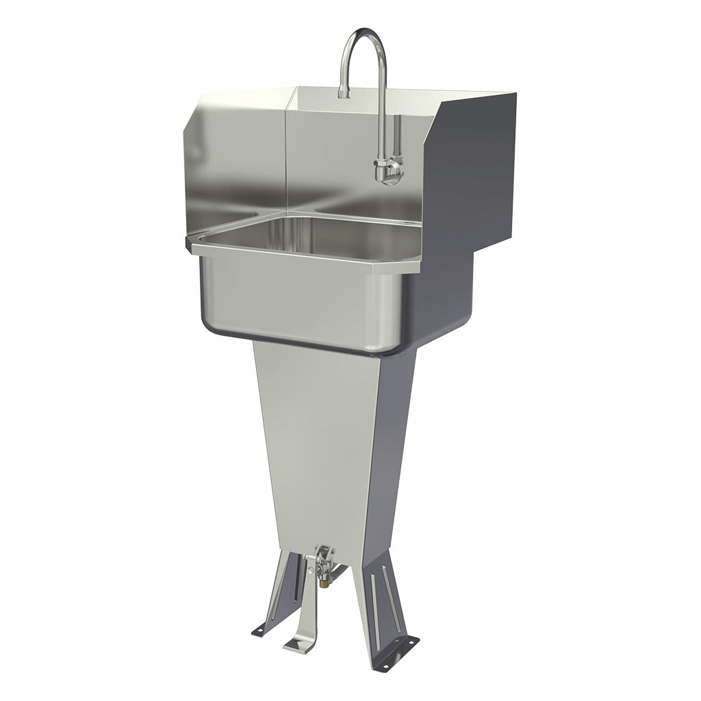 Sani-Lav Stainless Steel Sink, 18" x 19", Silver - Floor Mounted Hands-Free Foot-Operated