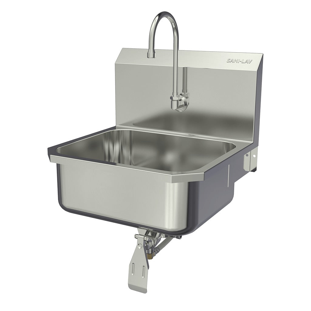 Sani-Lav Stainless Steel Sink, 18" x 19", Silver - Hands-Free Single Knee-Operated