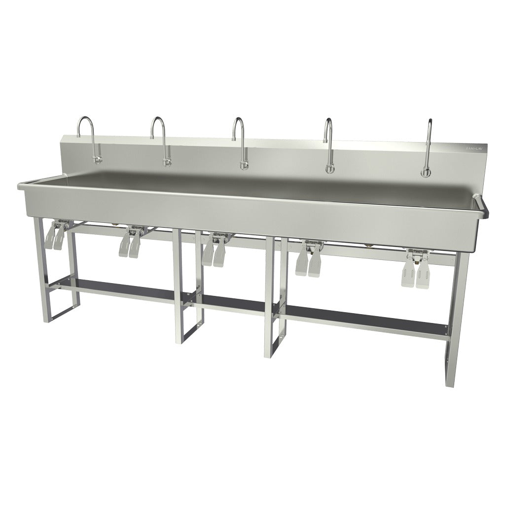 Sani-Lav Stainless Steel Sink, 20" x 100" - Hands-Free Sink Double Knee-Operated