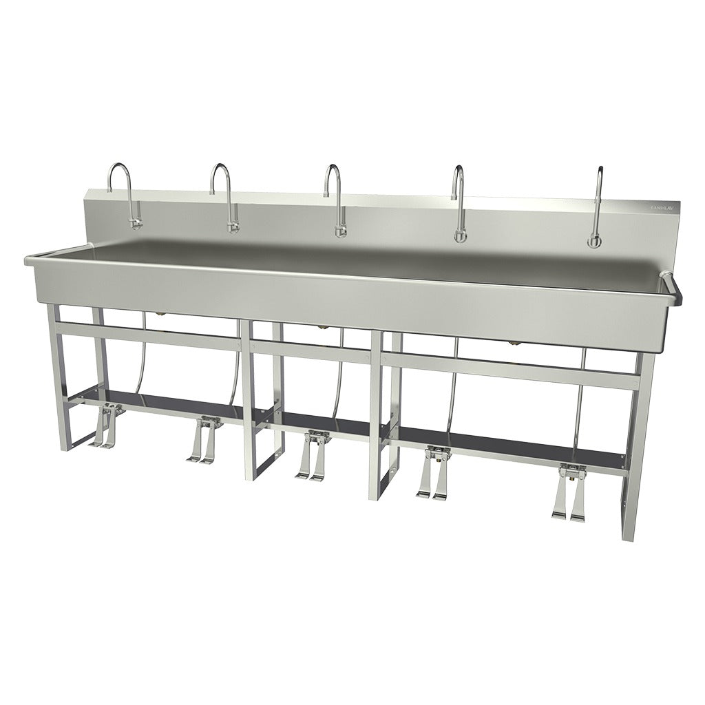 Sani-Lav Stainless Steel Sink, 20" x 100" - Hands-Free Sink Double Foot-Operated