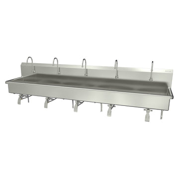 Sani-Lav Stainless Steel Sink, 20" x 100", Silver - Hands-Free Knee-Operated
