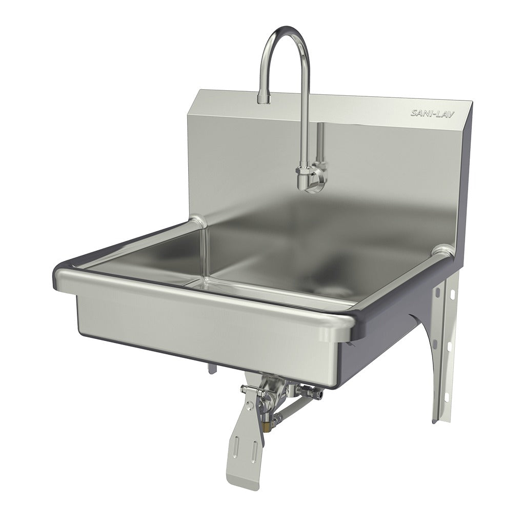Sani-Lav Stainless Steel Sink, 19" x 22", Silver - Hands-Free Single Knee Operated