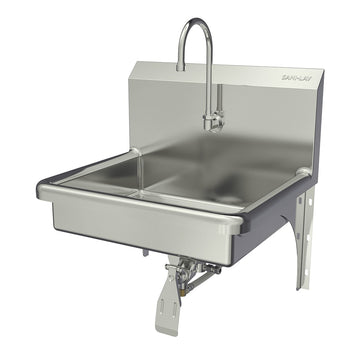 Sani-Lav Stainless Steel Sink, 19" x 22", Silver - Hands-Free Single Knee Operated