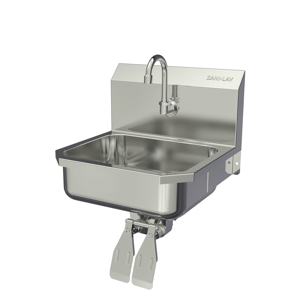 Sani-Lav Stainless Steel Sink, 15 1/2" x 16", Silver - Hands-Free Double Knee-Operated