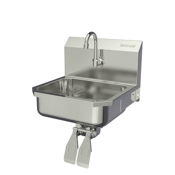 Sani-Lav Stainless Steel Sink, 15 1/2" x 16", Silver - Hands-Free Double Knee-Operated