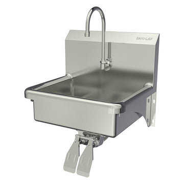 Sani-Lav Stainless Steel Sink, 16" x 19", Silver - Hands-Free Knee-Operated