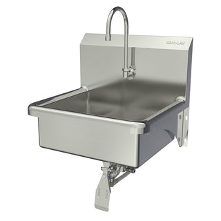 Sani-Lav Stainless Steel Sink, 17 1/2" x 20", Silver - Hands-Free Single Knee-Operated