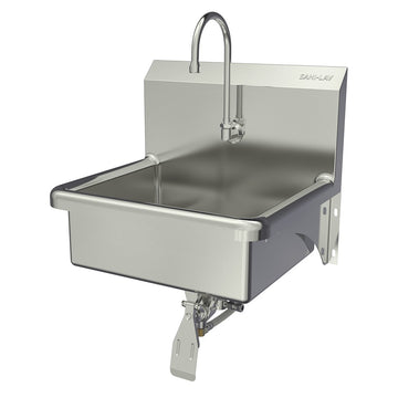 Sani-Lav Stainless Steel Sink, 17 1/2" x 20", Silver - Hands-Free Single Knee-Operated