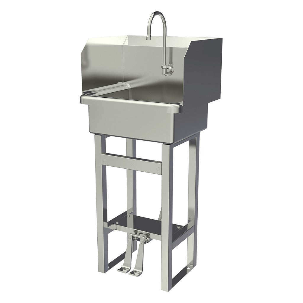 Sani-Lav Stainless Steel Sink, 17 1/2" x 20", Silver - Hands-Free Foot-Operated