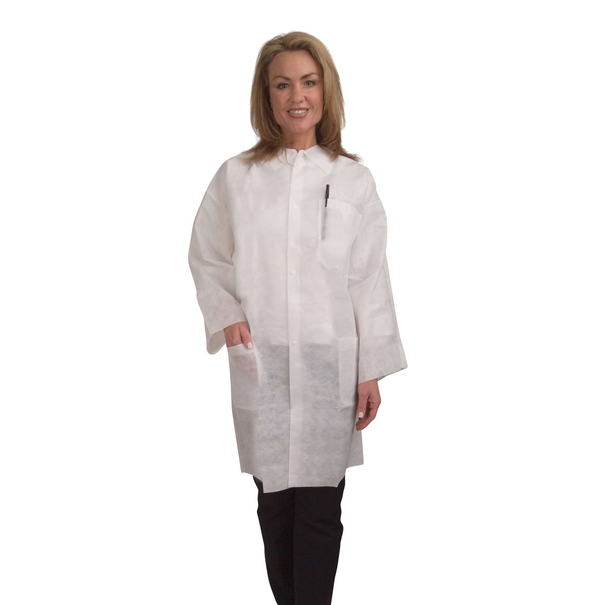 Cordova Safety Products LC55EPL Polypropylene Lab Coat, L, White, 50/Case - Default Title