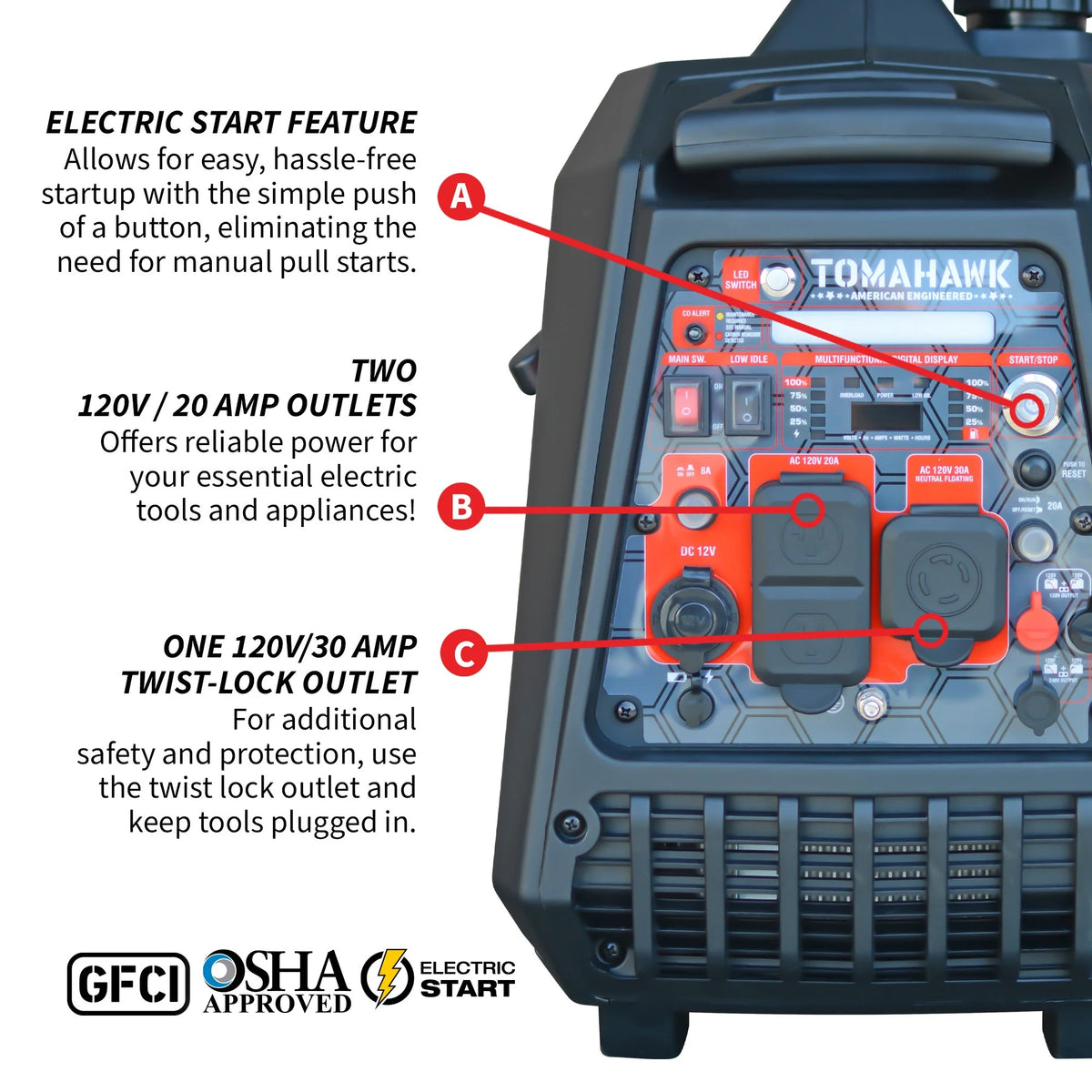 Tomahawk Power TG4500iEFI Inverter Generator, 12 3/16" x 20 11/16", 120V - photo 5