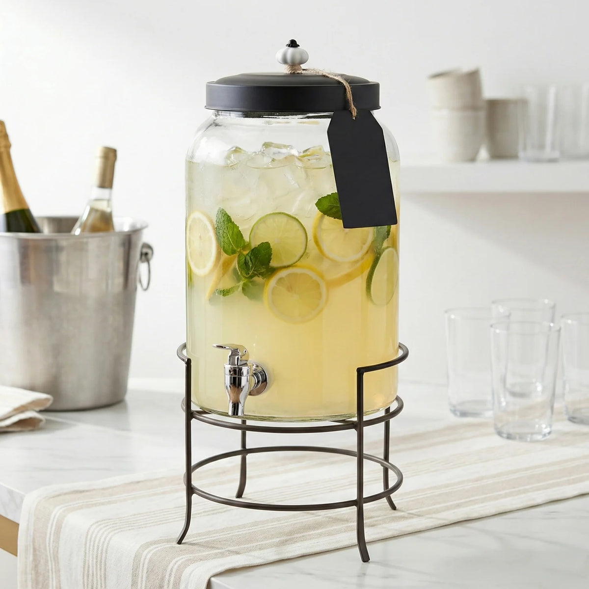 Stylesetter 210235-RB Franklin Glass Beverage Dispenser, 3 gal., Black - photo 3