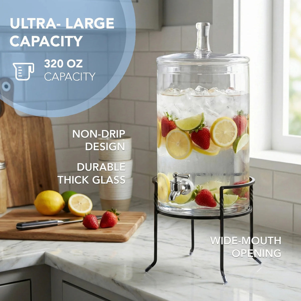 Stylesetter 210947-RB Glass Beverage Dispenser, 2.5 gal., Black - photo 4