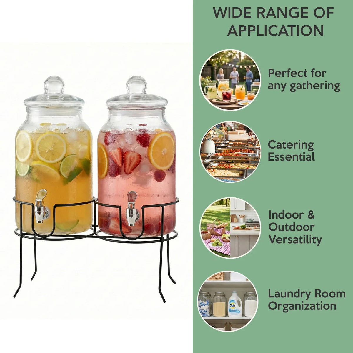 Stylesetter 410417-RB Rustic Home Glass Beverage Dispenser, 2 gal., Black - photo 5