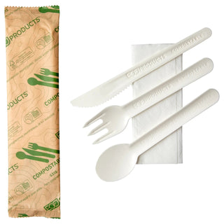 Eco-Products Paper Knife, 6 1/2" Long, White - Assorted Cutlery Pack Napkin 250/Case
