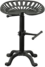 Furnifact Powder-Coated Cast Iron Adjustable Bar Stool with Tractor Seat, Industrial Barstools Counter Height Kitchen Island Stools, Black