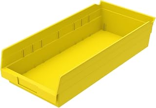 Akro-Mils 30158 Heavy Duty Plastic Shelf Bins, 18"x 8"x 4", Yellow, 12-Pack