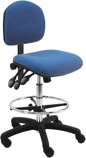 BenchPro LNT-FA-TLC-Blue Fabric Seating Chair with 18 in. Adjustable Footring Nylon Base & 20 to 28 in. 3 Lever Control Height Adjustment Blue