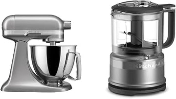 KitchenAid Artisan Mini 3.5 Quart Tilt-Head Stand Mixer - KSM3316X - Contour Silver & KFC3516CU 3.5 Cup Food Chopper, Contour Silver