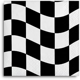 Creative Converting 18 Count Beverage Napkins, Black and White Check (Value 3-Pack)