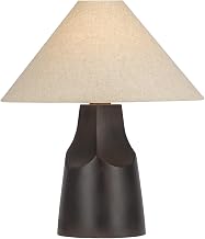 Troy Lighting Hewn 1-Light Table Lamp | Patina Brass | Beige Linen Shade | Hand-Carved Wood Base | Rustic Organic Modern Design | Sculptural Split-Log Detail | Dry Rated | Model PTL1320-PBR