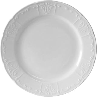 Tuxton China CHA-111 Plate, 11-1/8" Diameter, Round, Wide Rim, Embossed, Microwave and Dishwasher Safe, Oven Proof, Fully Vitrified, Chicago, Porcelain White, Pack of 12
