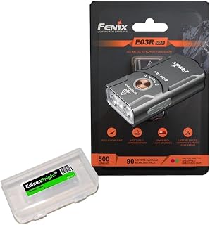 Fenix E03R V2 500 Lumen USB Rechargeable LED Keychain Flashlight, EdisonBright Accessory case Bundle (Grey)