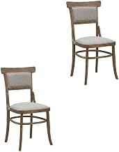 Furnifact Rubberwood Linen-Upholstered Dining Chairs Set of 2, Upholstered Dining Room Chairs for Kitchen Table, Vintage Honey, Linen