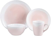 American Atelier Oasis Round Dinnerware Set – Stoneware Party Collection w/ 4 Dinner Plates, 4 Salad Plates, 4 Bowls & 4 Mugs – Unique Gift Idea for Special Occasion, Pink/White, 10.5x10.5", 16-Piece | Stoneware, 4 Dinner Plates, 4 Salad Plates, 4 Bowls & 4 Mugs, 10.5x10.5", Party Collection