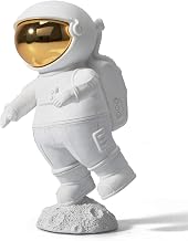 HAUCOZE Astronaut Figurine Spaceman Statue Modern Home Sculpture 7.1 Inch | White Resin Decor with Glod Visor, Table Centerpiece Gift Desktop Ornament for Bookshelf Tabletop