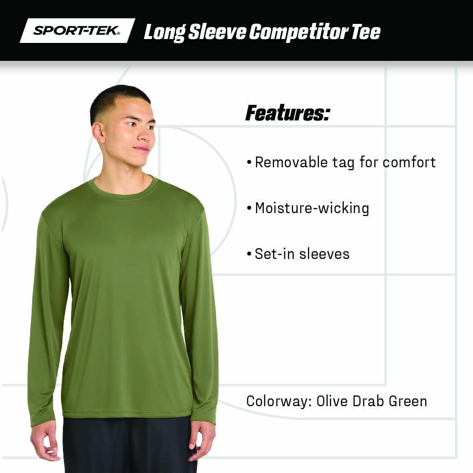 Long Sleeve PosiCharge Competitor Tee | Gym T-Shirt for Men & Women by SPORT-TEK – 3X-Large, Woodland Brown, Model 1453882