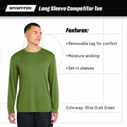 Long Sleeve PosiCharge Competitor Tee | Gym T-Shirt for Men & Women by SPORT-TEK – Polyester, Deep Red, Model ST350LS