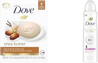 Dove Shea Butter Beauty Bar Skin Cleanser 8 Bars and Advanced Care Antiperspirant Deodorant Spray with Pro-Ceramide Technology
