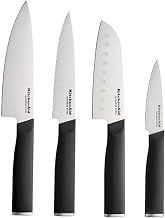KitchenAid Chef Set with Custom Fit Covers, Sharp Kitchen Knife, Japanese Stainless Steel Blade, 4 Piece, Black