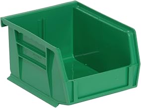 Quantum Storage QUS210GN Heavy-Duty Stackable Plastic Storage Bins for Workshop, Warehouse & Garage, Ultra Stack & Hang, 6" x 5" x 3", Green, 24-Pack