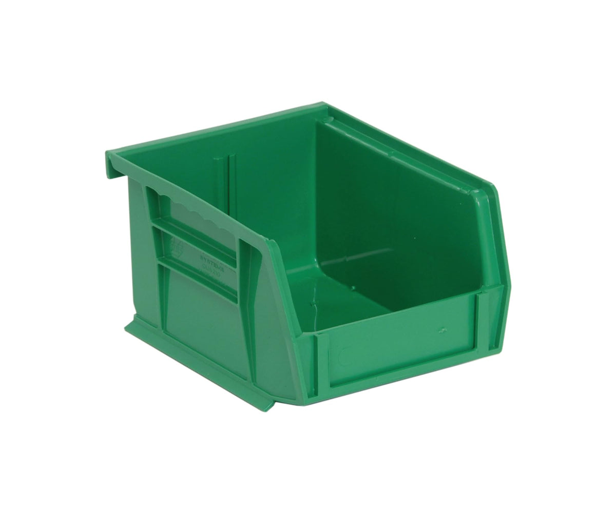 Quantum Storage Heavy-Duty Stackable Plastic Storage Bins for Workshop by QUANTUM STORAGE SYSTEMS – 6L x 5W x 3H, 66.0 cubic_inches, Plastic, Green, Pack of 24