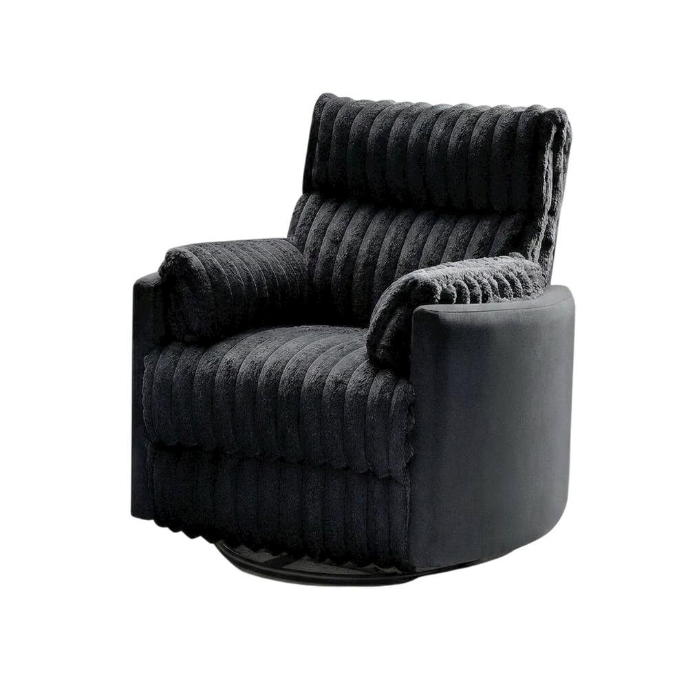 Wide-Wale Corduroy-Upholstered Manual Recliner with Overstuffed Seat by Furnifact – Polyester, Black