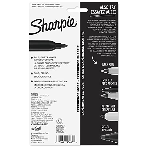 Sharpie Black / 5 Count (Pack of 1) / 5 Count Marker Permanent Markers