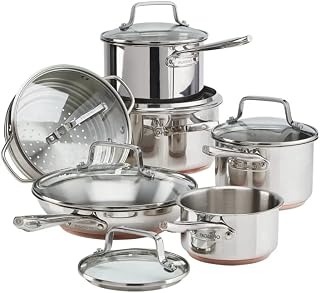 PADERNO 12-Piece Stainless-Steel Copper Core Cookware Set | Kitchen Pots and Pans Set with Covered Steamer