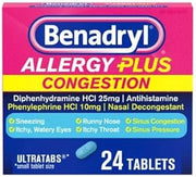 Benadryl Allergy Plus Congestion Ultra Tablets, 24 Count Each (10)