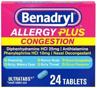 Benadryl Allergy Plus Congestion Ultra Tablets, 24 Count Each (10)